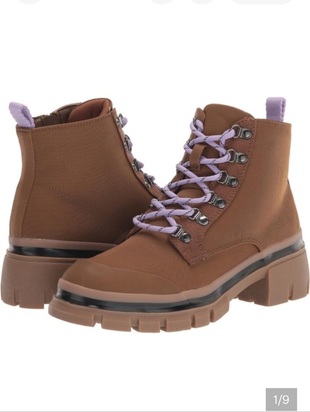 Steve Madden Cognac Combat Ankle Boots with Lavender Laces